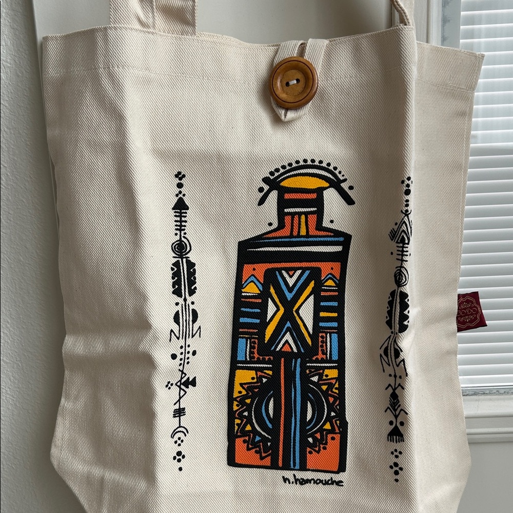 Artistic Canvas Tote Bag with Tribal Design